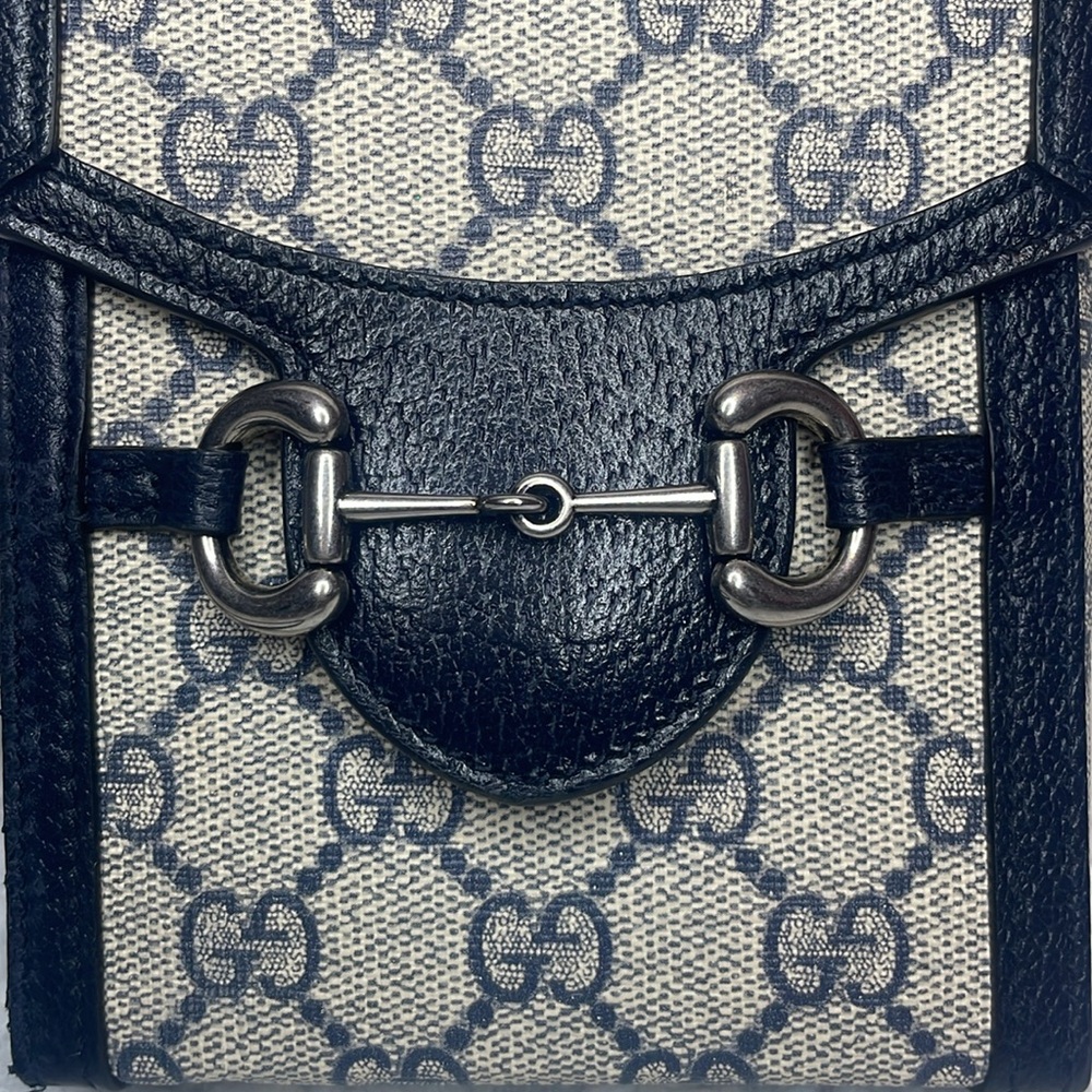 Gucci GG Guccissima 1955 Horsebit Mini Rectangle Crossbody Bag Navy Beige 625615 - Picture 4 of 17